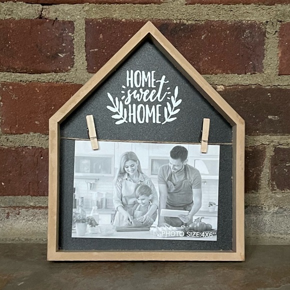 NEW “Home Sweet Home” Farmhouse Tabletop Photo Clip Decor Tan Black & White NWT - Picture 2 of 7